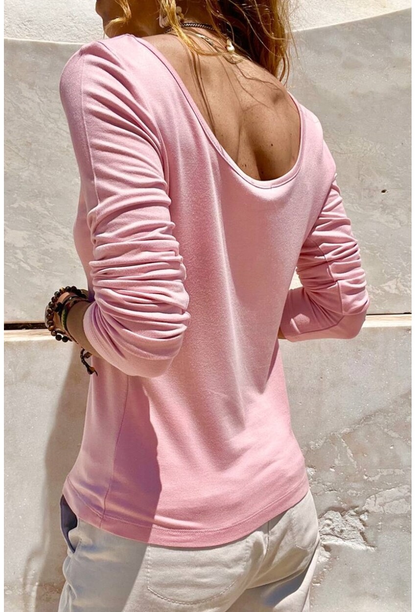 Kadın Pembe U Yaka Yumuşak Dokulu Basic Bluz BST700-3580
