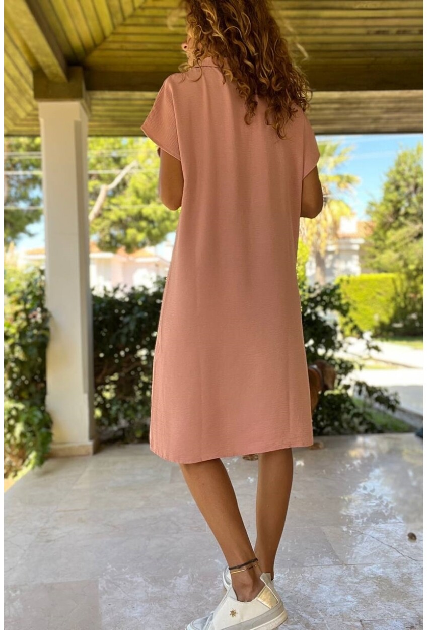Kadın Pudra Polo Yaka Airobin Elbise Gk-Bst2883
