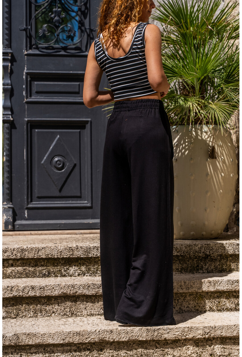 Kadın Siyah Beli Lastikli Cepli Palazzo Pantolon BST700-3465