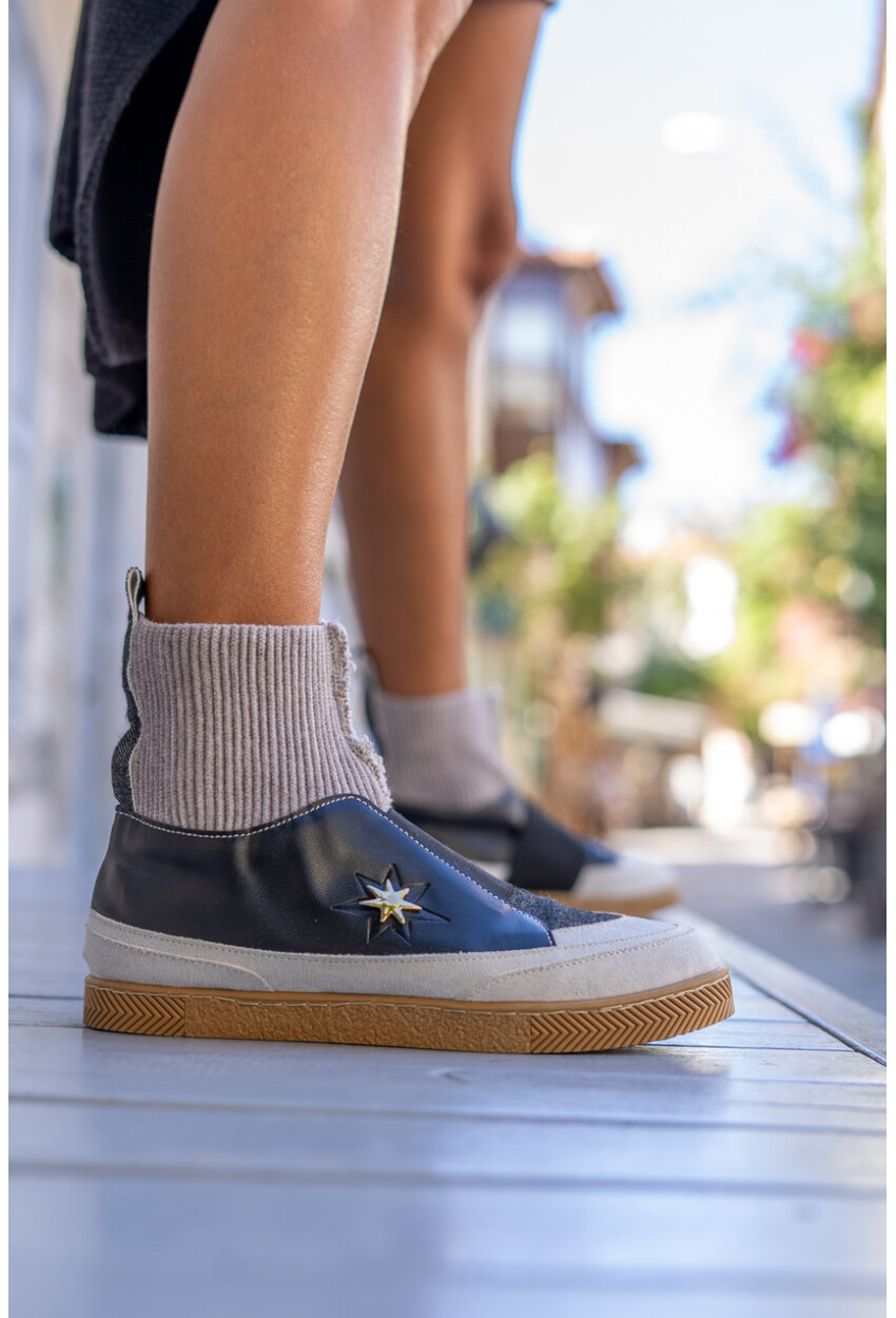Guki35 Kadın Siyah-Gri Günlük Rahat Vegan Good İdea High Top Sneaker Gk-Venüs058