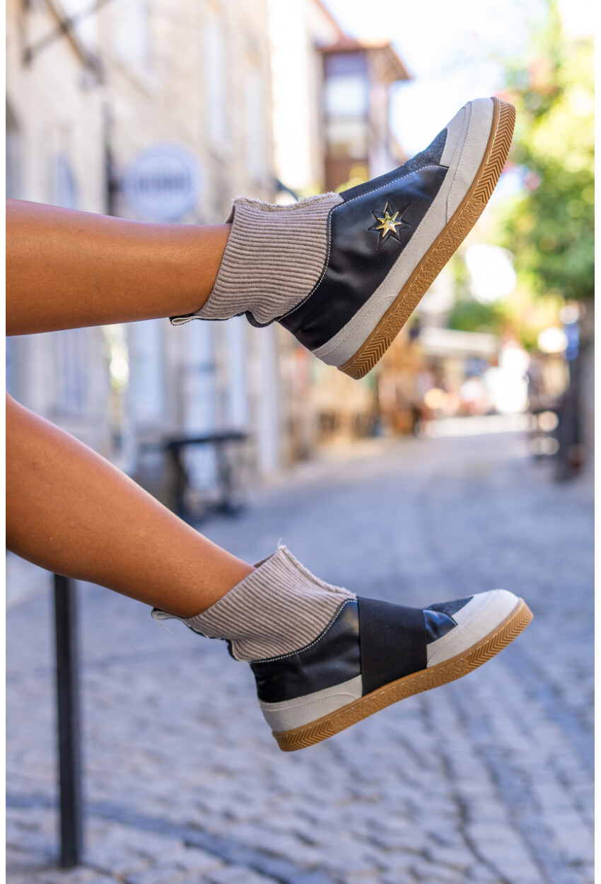 Guki35 Kadın Siyah-Gri Günlük Rahat Vegan Good İdea High Top Sneaker Gk-Venüs058