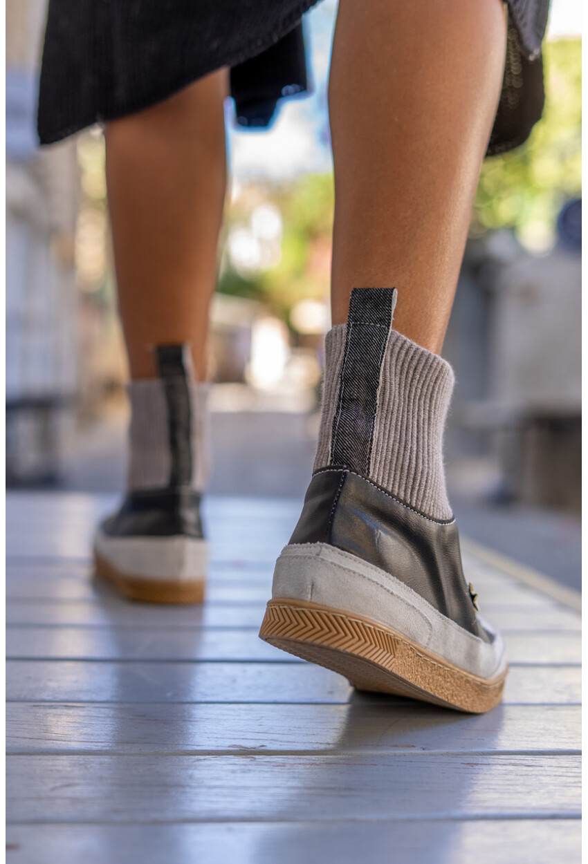 Guki35 Kadın Siyah-Gri Günlük Rahat Vegan Good İdea High Top Sneaker Gk-Venüs058
