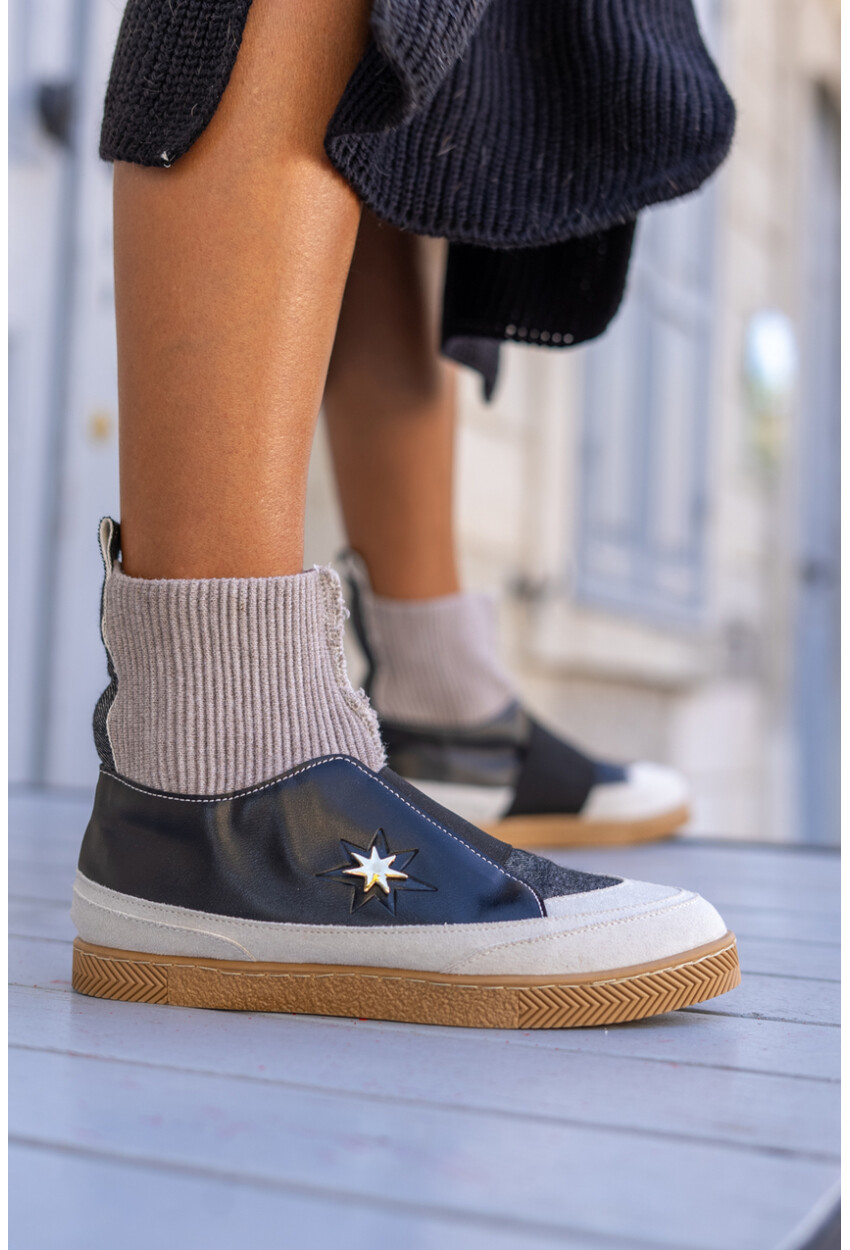 Guki35 Kadın Siyah-Gri Günlük Rahat Vegan Good İdea High Top Sneaker Gk-Venüs058