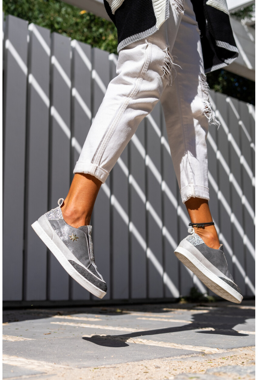 Guki35 Kadın Siyah-Gri Günlük Rahat Vegan Movement Sneaker
