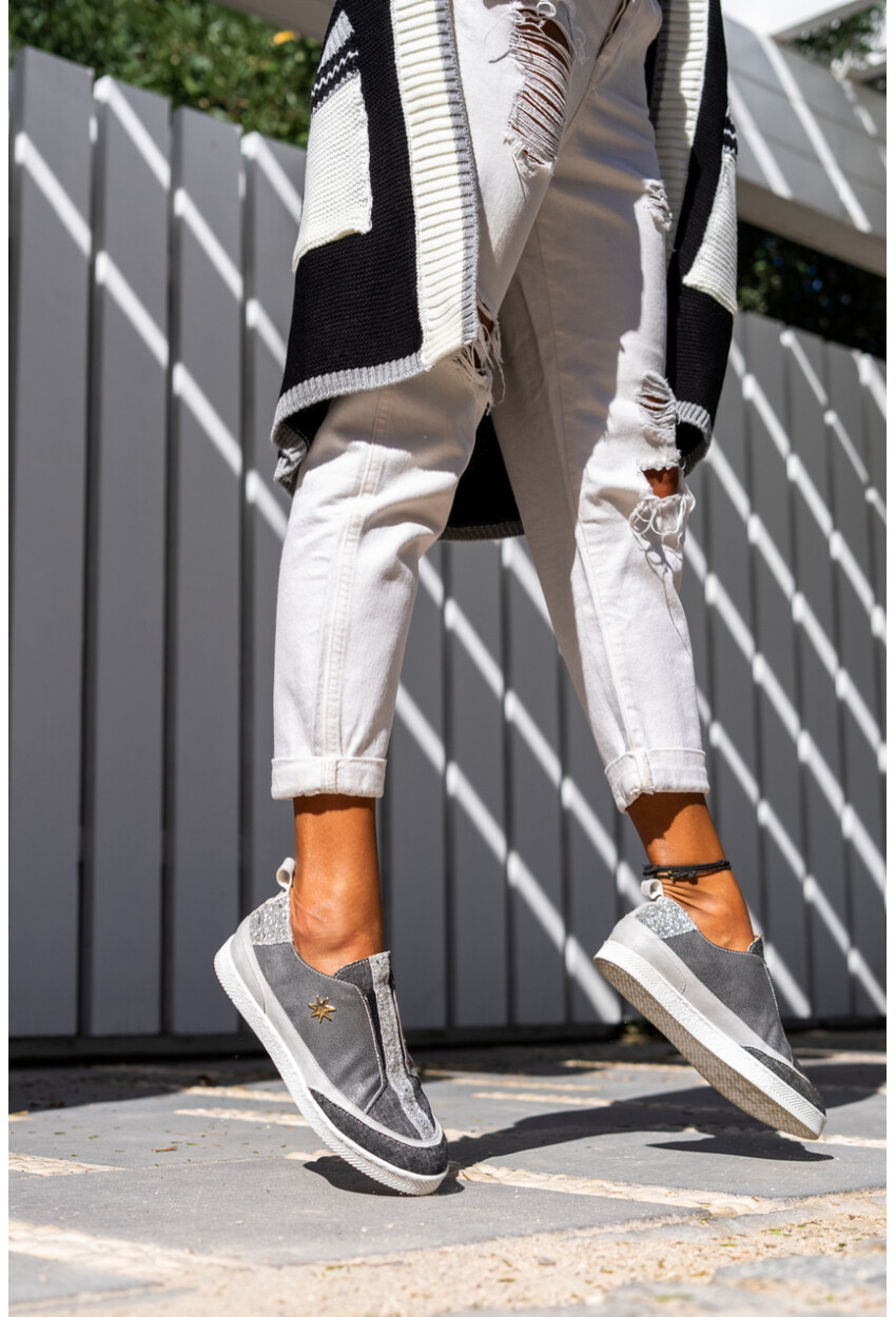Guki35 Kadın Siyah-Gri Günlük Rahat Vegan Movement Sneaker