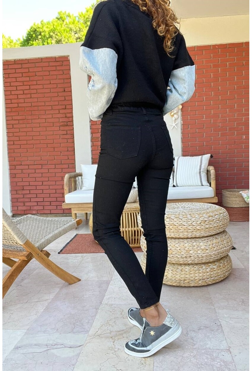 Kadın Siyah Yüksek Bel Likralı Skinny Jean Pantolon BSTKT0097