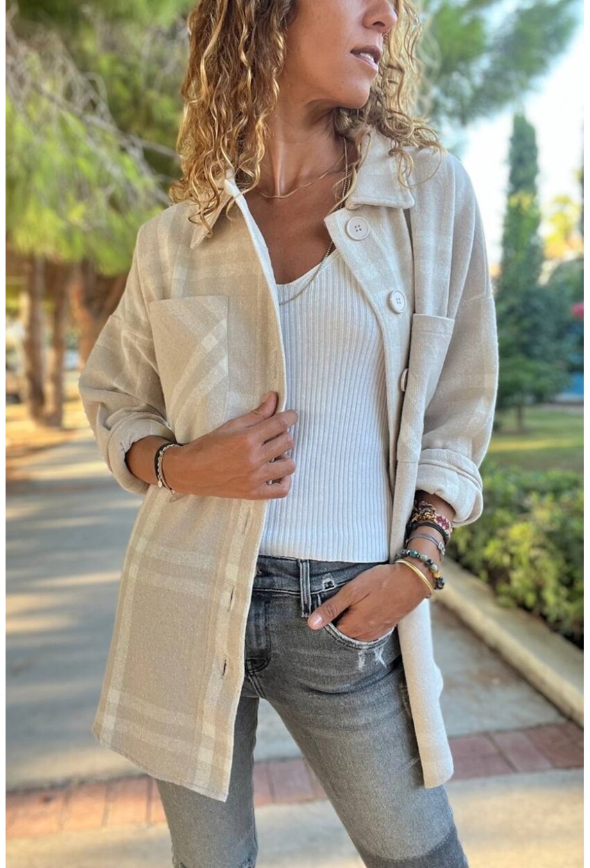 Kadın Taş Oversize Yumuşak Dokulu Kaşe Cepli Gömlek BST700-3539