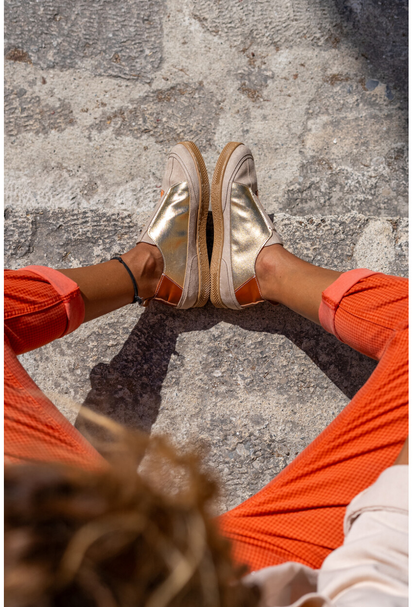 Guki35 Kadın Turuncu-Bej Günlük Rahat Vegan Gold Sneaker