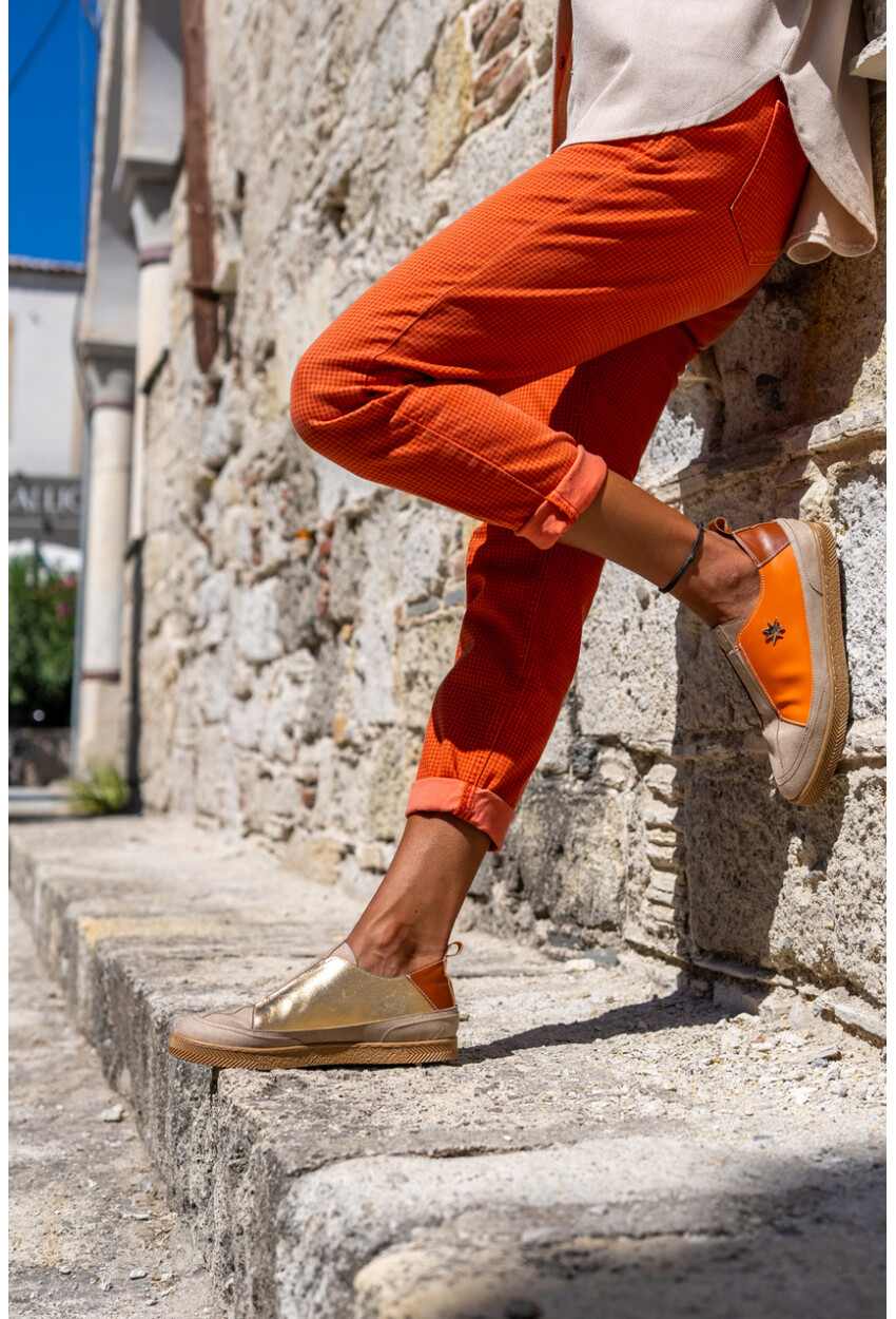 Guki35 Kadın Turuncu-Bej Günlük Rahat Vegan Gold Sneaker