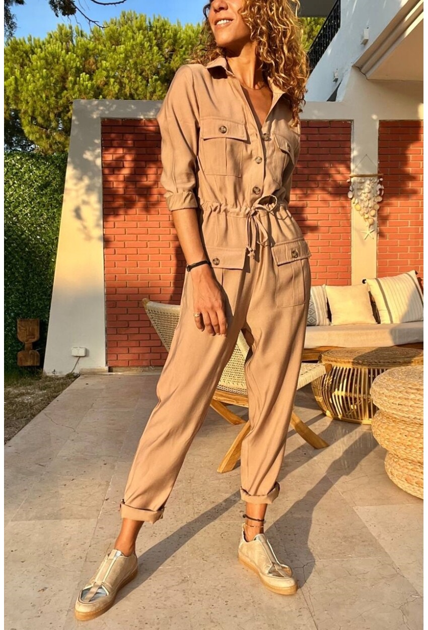 Kadın Vizon Airobin Cepli Kemerli Safari Tulum Bst3164