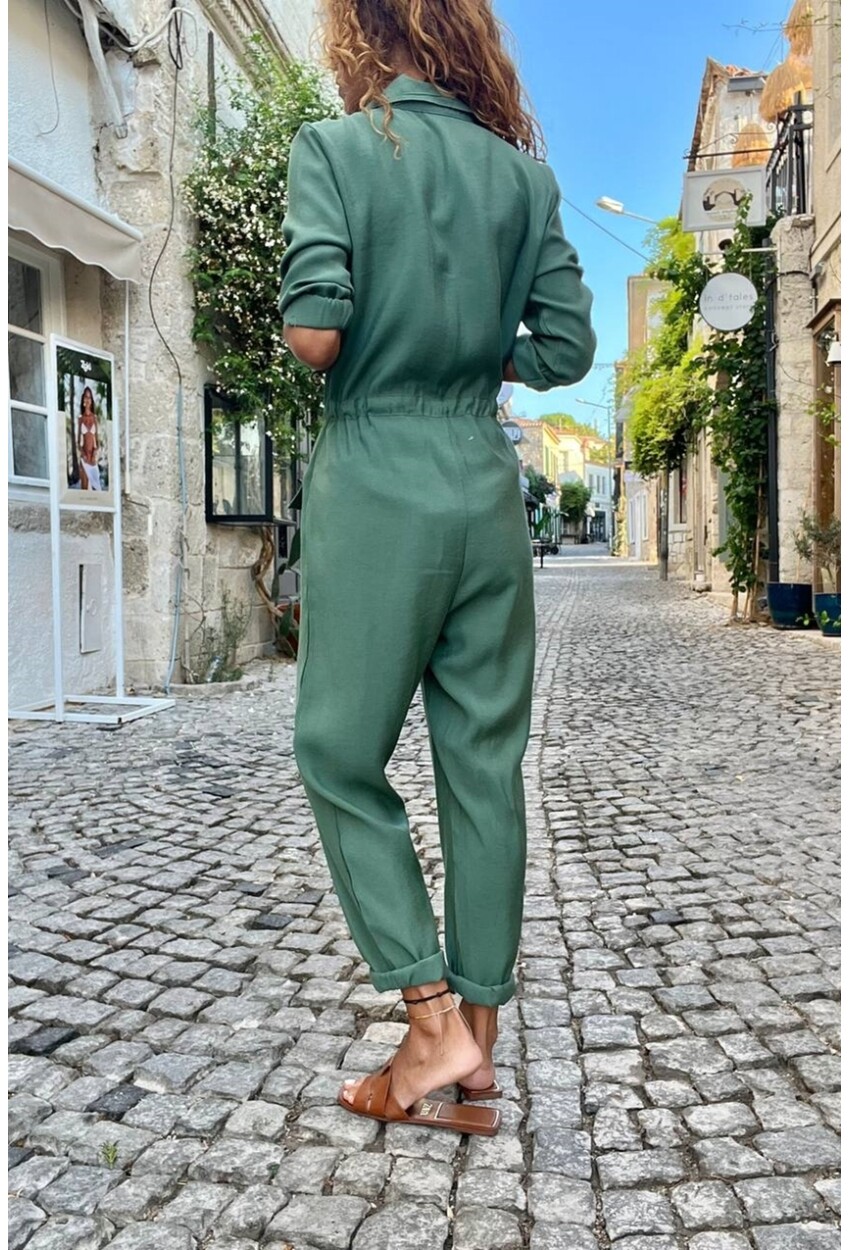 Kadın Zümrüt Yeşil Airobin Cepli Kemerli Safari Tulum Bst3164
