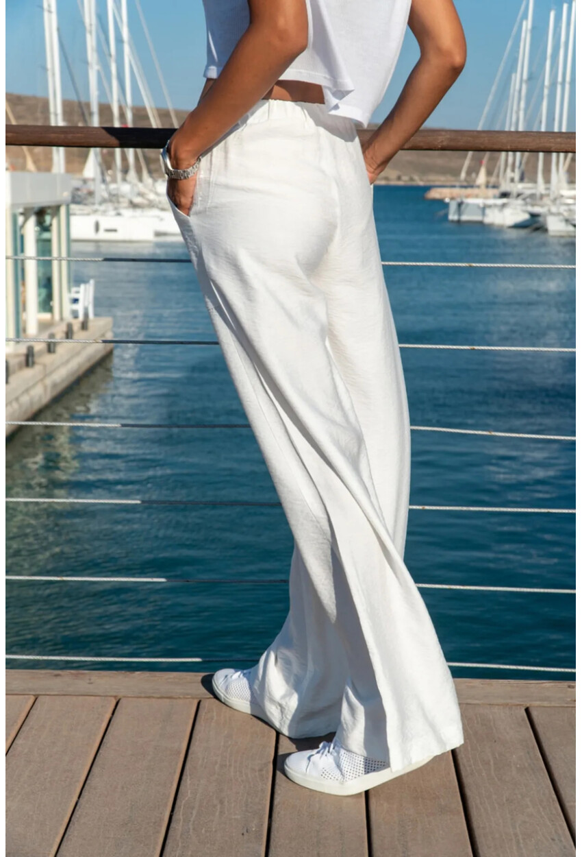 Womens White Linen Waist Elastic Loose Trousers GK-BST2933