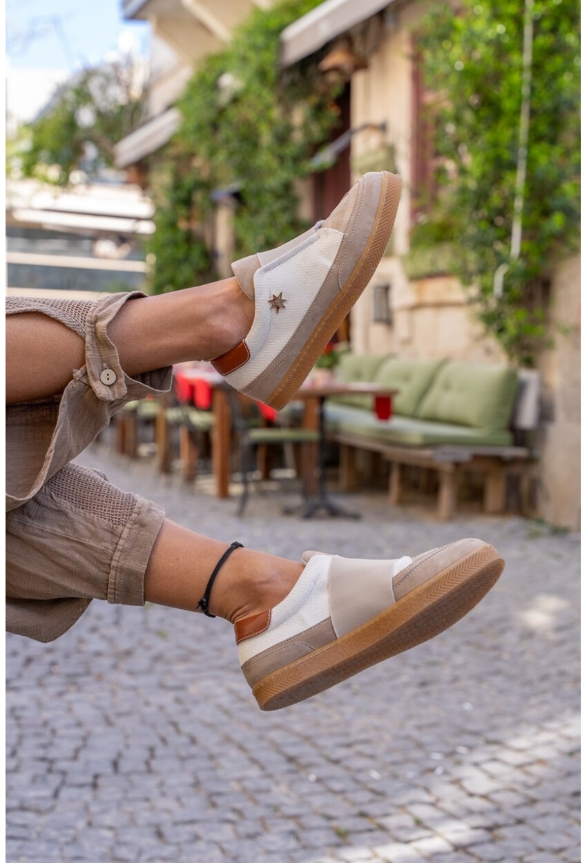 GUKI35 Kadın Bej Günlük Rahat Vegan Style Sneaker