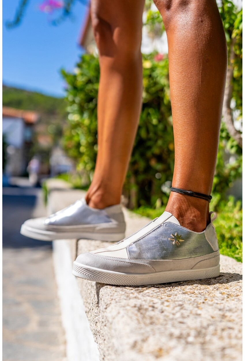 Guki35 Kadın Gümüş-Gri Günlük Rahat Vegan Star Sneaker