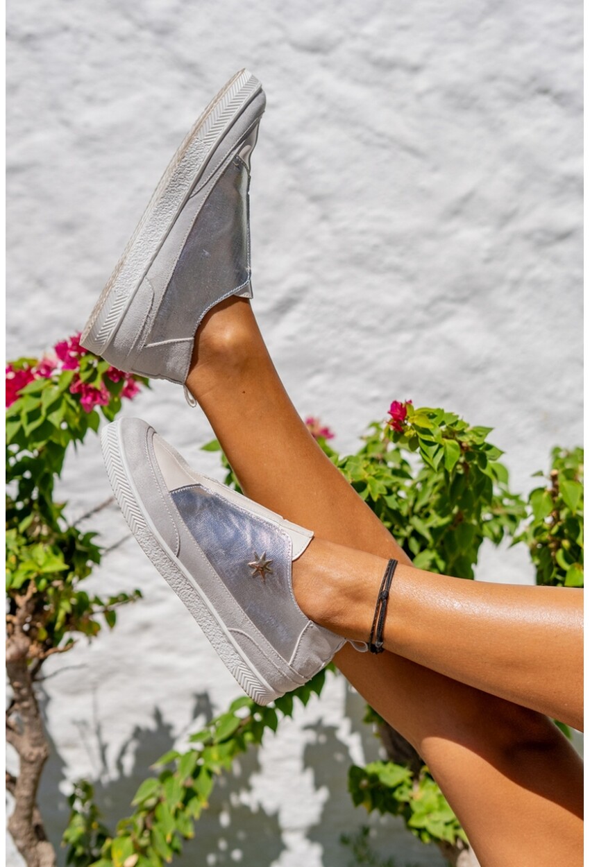 Guki35 Kadın Gümüş-Gri Günlük Rahat Vegan Star Sneaker
