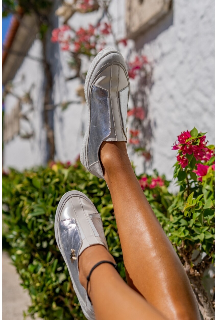 Guki35 Kadın Gümüş-Gri Günlük Rahat Vegan Star Sneaker