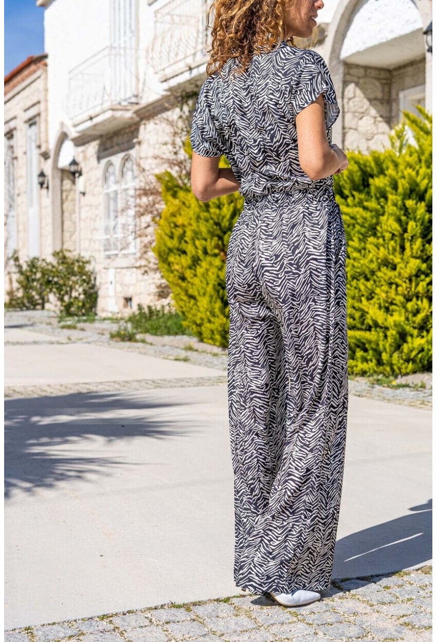 Womens Black Satin Waist Elastic Waist Pocket Wide Leg Jumpsuit BST3235