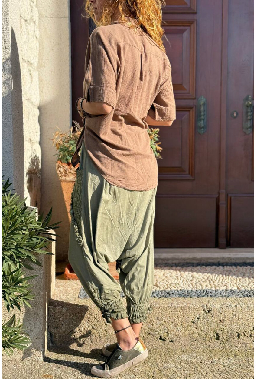 Haki Yıkamalı Paçası Bağlamalı Püsküllü Salaş Şalvar Pantolon GK-RSD2032 85 79