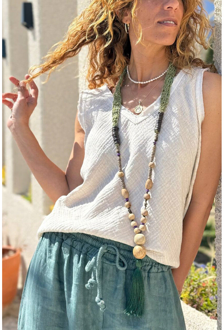 İtalyan Bej V Yaka Yıkamalı Pis Dikişli Pamuklu Salaş Dokuma Bluz 70 50