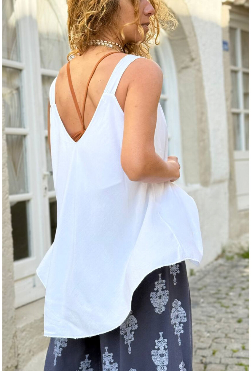 İtalyan Beyaz Askılı Yumuşak Dokulu A-Form Fit Salaş Dokuma Bluz 65 50