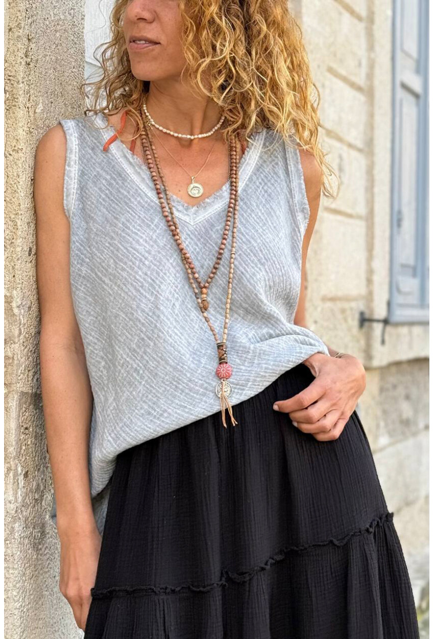 İtalyan Gri V Yaka Yıkamalı Pis Dikişli Pamuklu Salaş Dokuma Bluz 70 50