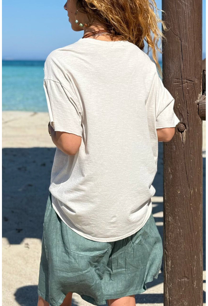 İtalyan Haki Cepli Fermuarlı Lastikli Bel Keten Salaş Dokuma Şort 45 35