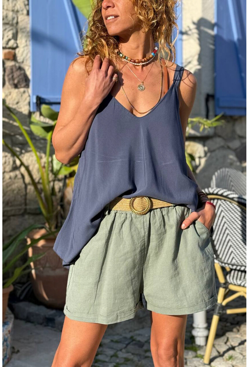 İtalyan Lacivert Askılı Yumuşak Dokulu A-Form Fit Salaş Dokuma Bluz 65 50