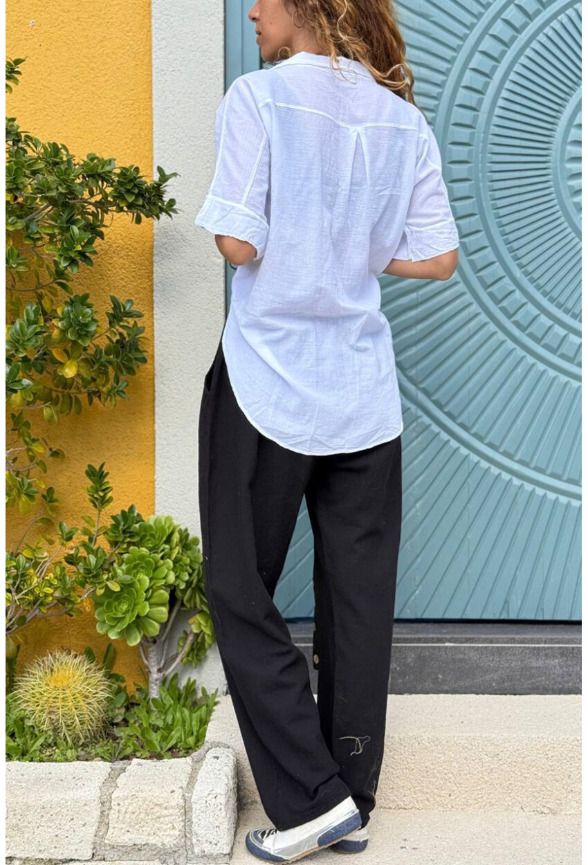 Siyah Cepli Süs Düğmeli Bol Paça Pamuklu Salaş Dokuma Pantolon 95 35