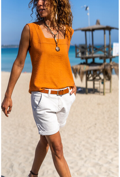 Kiremit Kare Yaka Keten Bluz GK-BST2911