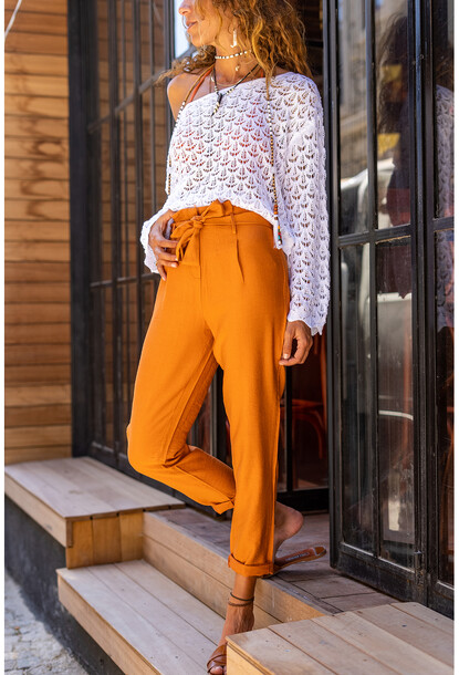 Melange Cropped Suit Pants Orange | NA-KD