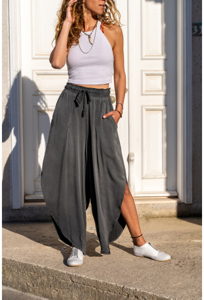 Antrasit Yıkamalı Cepli Yanı Yırtmaçlı Beli Lastikli Salaş Şalvar Pantolon Rsd3066 98 75