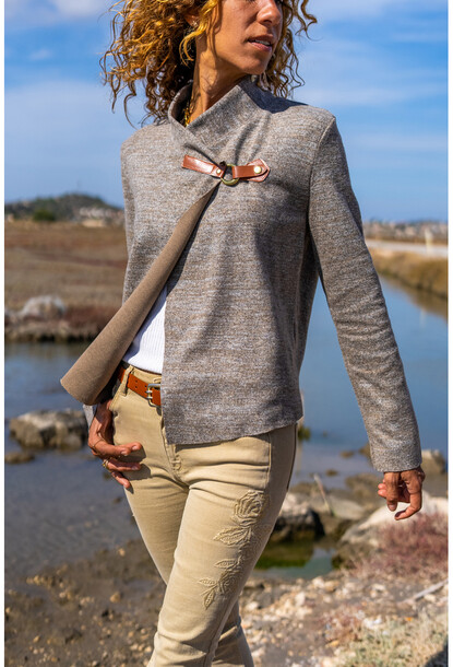 Kadın Bej Deri Tokalı Salaş Hırka GK-BST2976