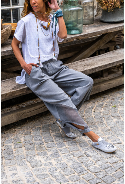 stikli Paçası Düğmeli Fileli Keten Şalvar Pantolon Rsd3038 96 59
