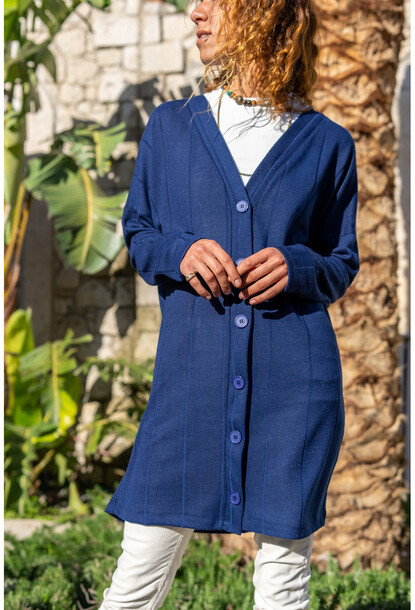 Women s Navy Blue Button Down Thin Cardigan GK BST3176