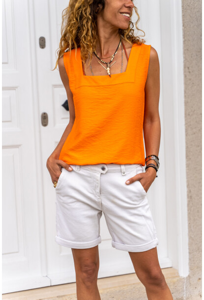 Turuncu Kare Yaka Keten Bluz Gk-bst2911