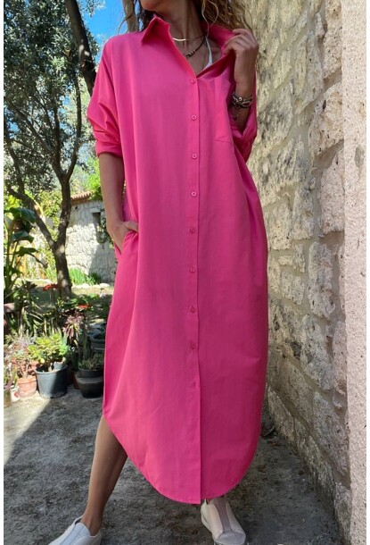 Fuşya Poplin Uzun Cepli Gömlek Elbise BST700-3555 115 55