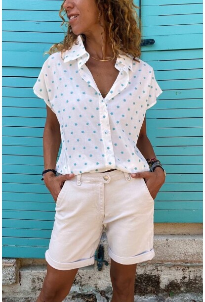 Kadın Mint Yıldız Nakışlı Kolsuz Salaş Gömlek BST3622