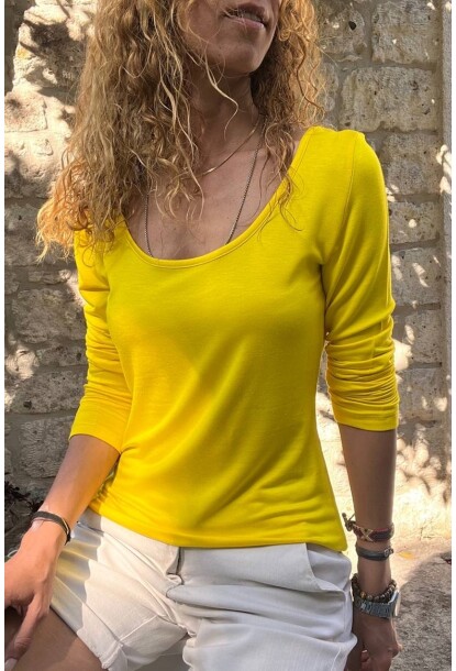Sarı U Yaka Yumuşak Dokulu Basic Bluz BST700-3580