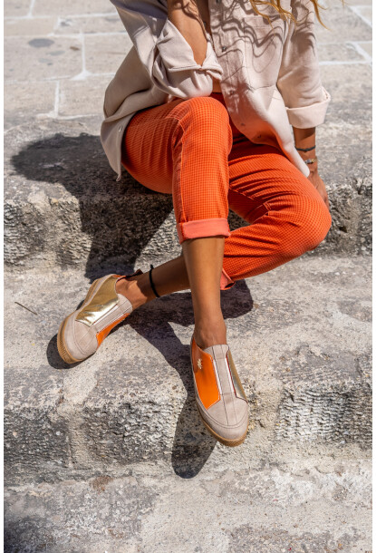 Guki35 Kadın Turuncu-Bej Günlük Rahat Vegan Gold Sneaker