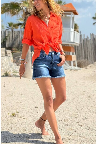 Lacivert Cepli Yıkamalı Pis Dikişli Eskitme Detaylı Dokuma Kot Şort 35 38