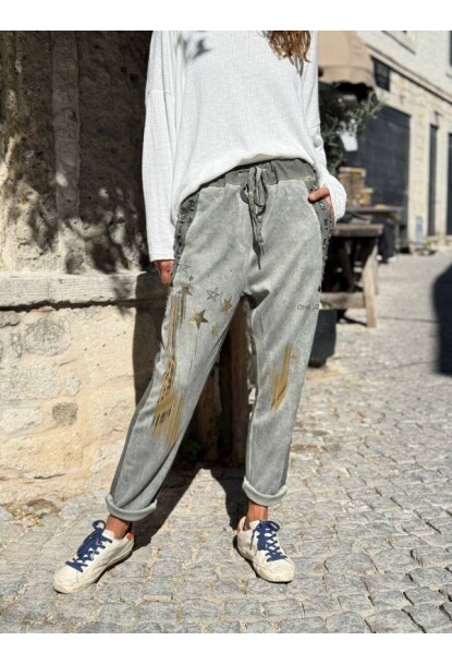 İtalyan Antrasit Cepli Yumuşak Dokulu Yıkamalı Varaklı Süet Salaş Pantolon 100 40