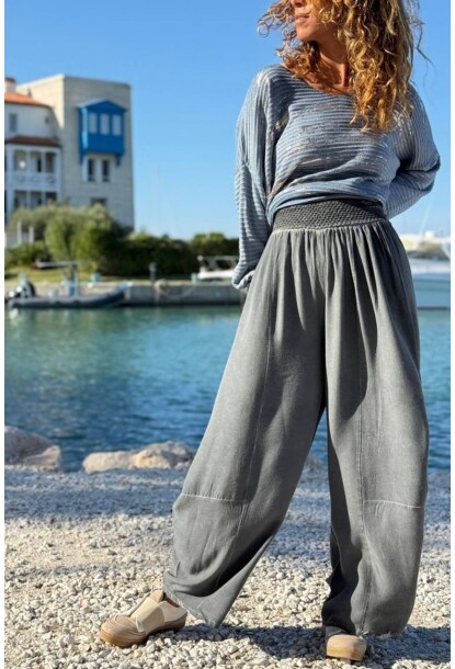 Antrasit Cepli Yıkamalı Yumuşak Dokulu Brode Lastikli Bel Bol Paça Pamuklu Salaş Pantolon 100 30