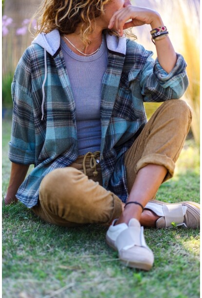 Haki Kapüşonlu Ekose Cepli Oduncu Kaşe Salaş Gömlek 60 50