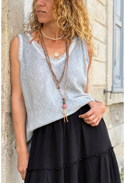 İtalyan Gri V Yaka Yıkamalı Pis Dikişli Pamuklu Salaş Dokuma Bluz 70 50