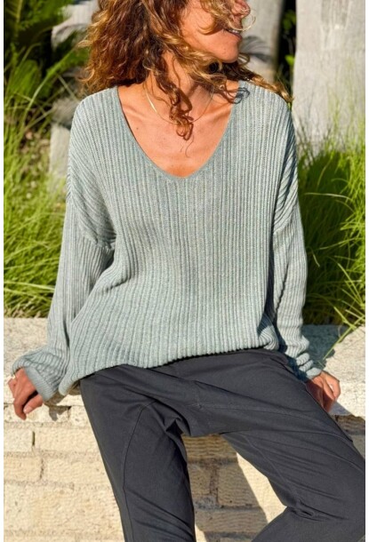 İtalyan Gri V Yaka Yumuşak Dokulu Modal Salaş Kazak 70 55