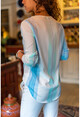 Kadın Açık Mavi Yakası Yırtmaçlı Çizgili Krep Bluz GK-BST2752