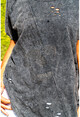 Kadın Antrasit Asimetrik Kesim Yırtıklı Yıkamalı Salaş T-Shirt GK-RSD2001