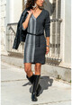 Womens Anthracite-Grey V-Neck Block Dress GK-BST2809