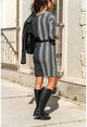 Womens Anthracite-Grey V-Neck Block Dress GK-BST2809