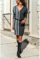 Womens Anthracite-Grey V-Neck Block Dress GK-BST2809